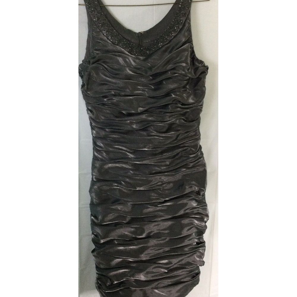 Cache Womens Silver Beaded Mock Neck 12 Back‎ Zip Formal Graduation Prom Wedding